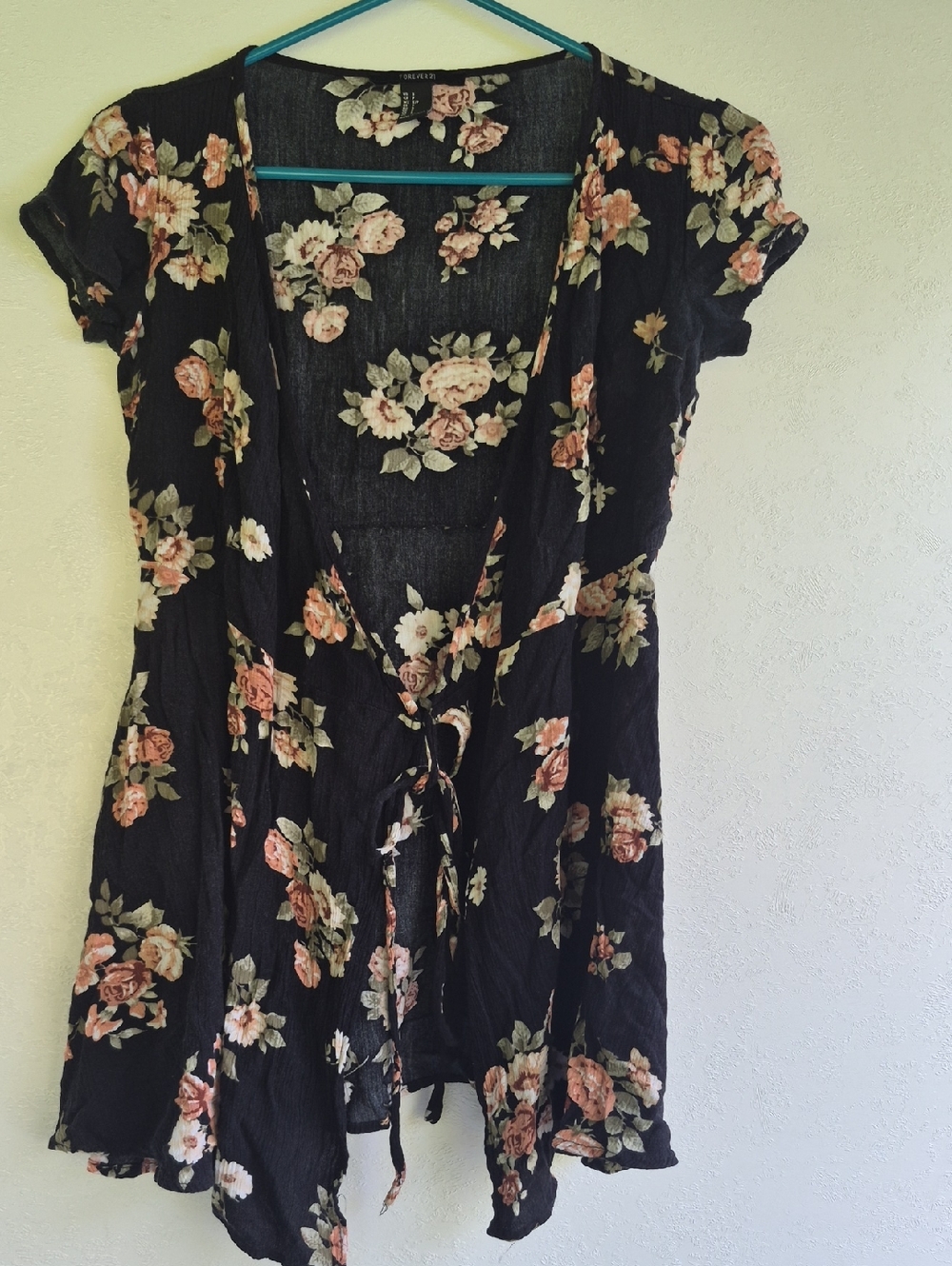 Floral Tie-Front Black Women’s Top